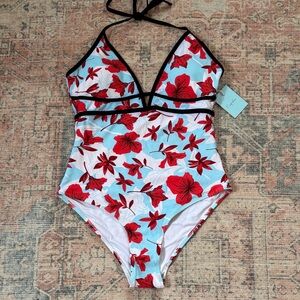 Cupshe Womens Red and Blue Floral One-Piece Swimsuit Size Medium
